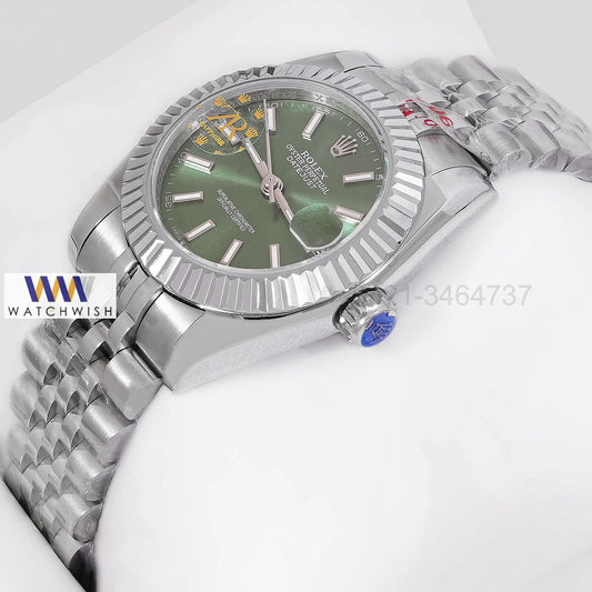 LATEST LADIES COLLECTION 31 SILVER WITH GREEN DIAL FLUTED BEZEL AUTOMATIC WATCH ZR FACTORY