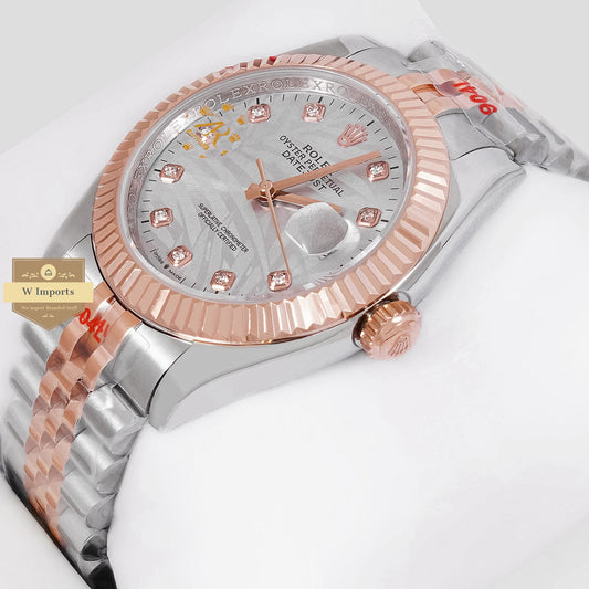 LATEST COLLECTION 41 ROSE GOLD TWO TONE WITH GRAY LEAF DIAL AUTOMATIC WATCH ZR FACTORY