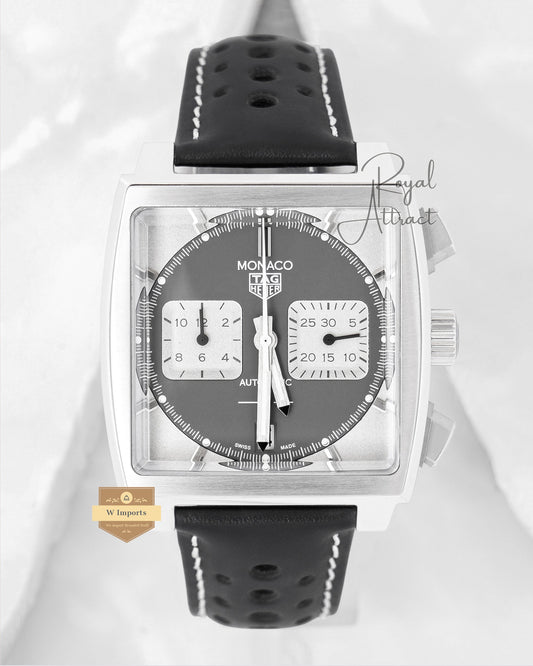 Latest Collection Chronograph Silver Case Gray Dial Leather Strap