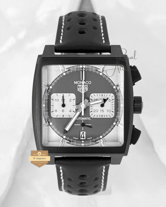 Latest Collection Chronograph Black Case With Gray Dial Leather Strap