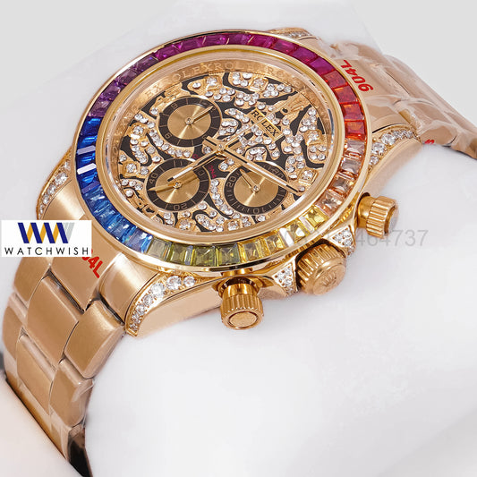 NEW COLLECTION CHRONOGRAPH 40 RAINBOW EDITION YELLOW GOLD WITH STONE DIAL ZR FACTORY