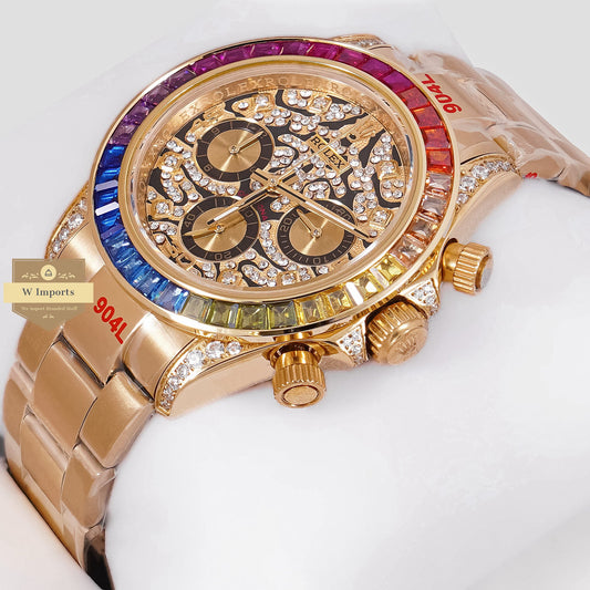 LATEST COLLECTION CHRONOGRAPH 40 RAINBOW EDITION YELLOW GOLD WITH STONE DIAL ZR FACTORY