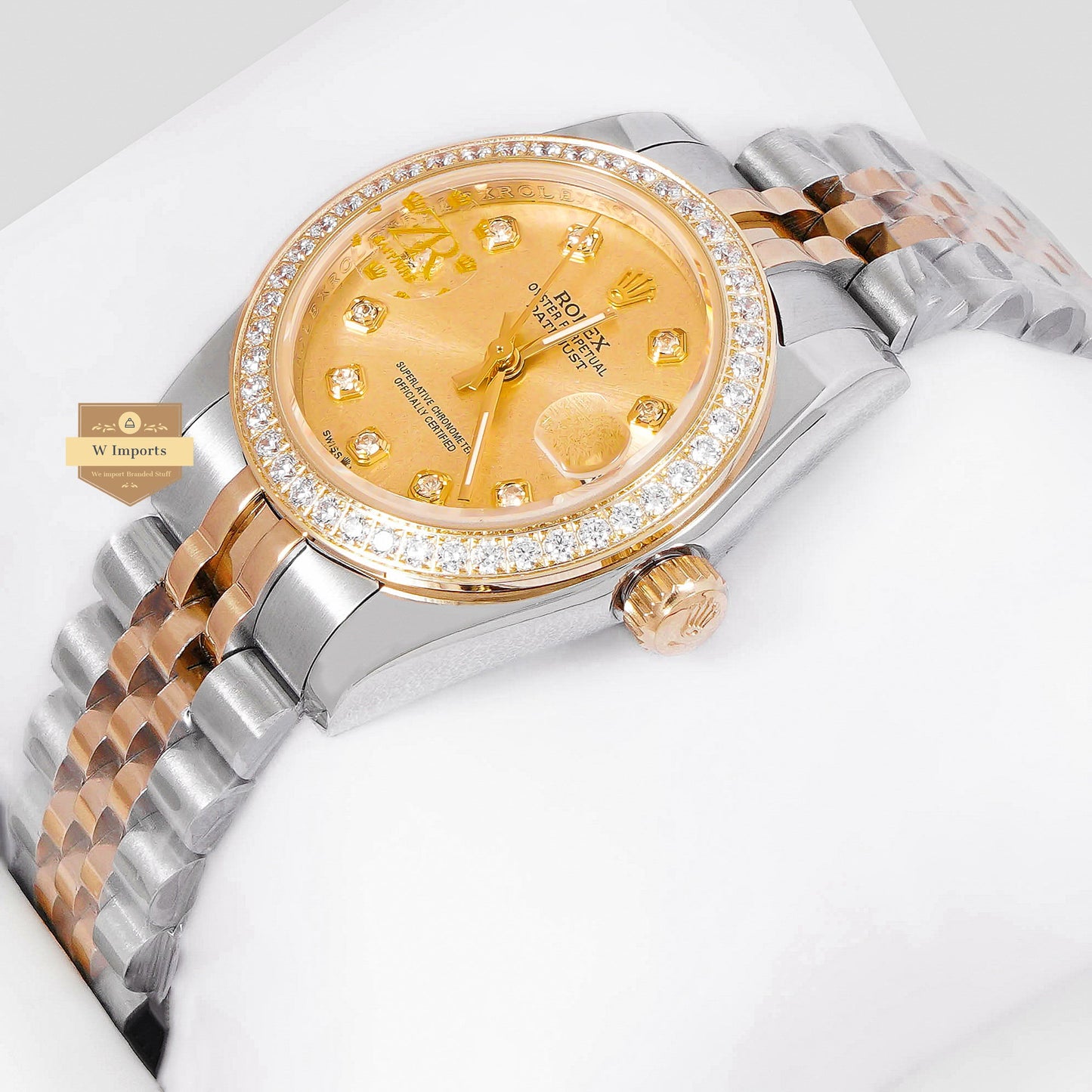 LATEST LADIES COLLECTION 31 TWO TONE YELLOW GOLD WITH DIAL STONE BEZEL AUTOMATIC WATCH ZR FACTORY