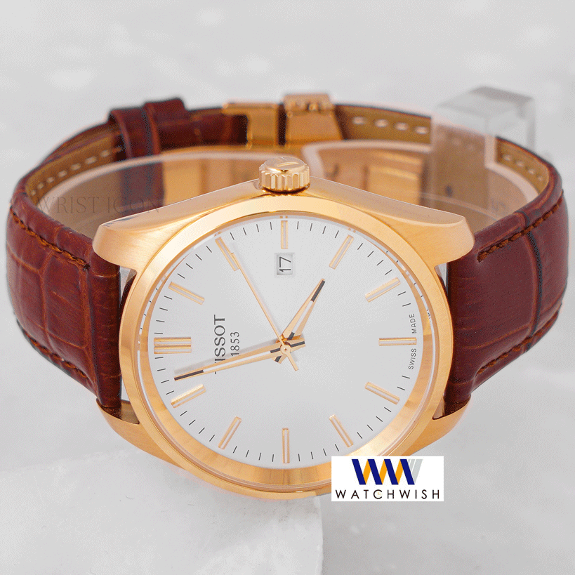 Latest Collection Yellow Gold Case With White Dial & Leather Strap