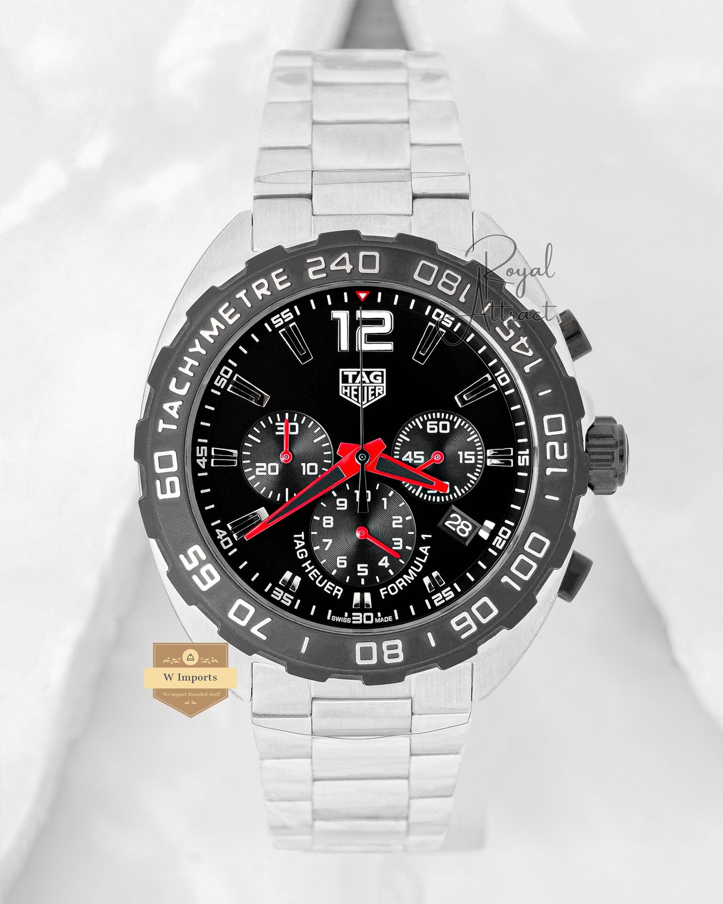 Latest Collection Chronograph Silver With Black Dial And Bezel Chain Watch