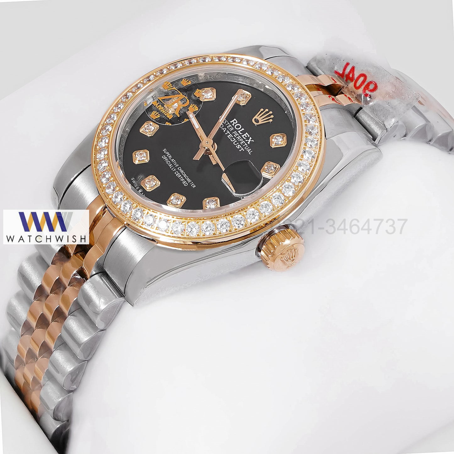 LATEST LADIES COLLECTION 31 TWO TONE YELLOW GOLD WITH BLACK DIAL STONE BEZEL AUTOMATIC WATCH ZR FACTORY