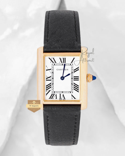 Latest Premium Collection 33mm Yellow Gold Case With White Dial & Leather Strap Watch