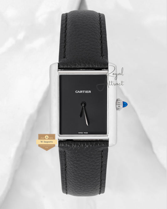 Latest Premium Collection 33mm Silver Case With Black Dial & Leather Strap Watch