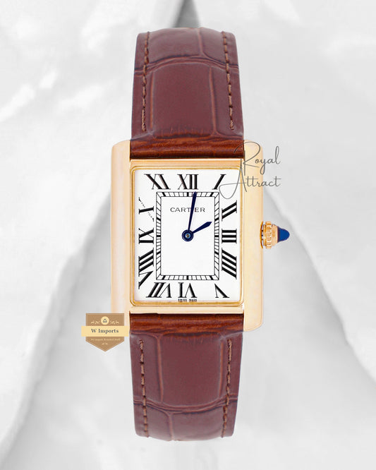 Latest Premium Collection 33mm Yellow Gold Case With White Dial & Leather Strap Watch