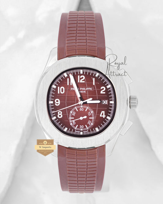 Latest Collection Down Second Silver Case With Brown Dial & Rubber Strap
