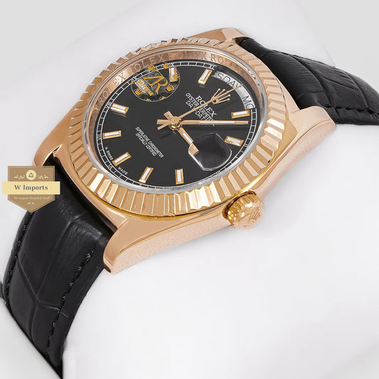 LATEST COLLECTION 36 YELLOW GOLD CASE WITH BLACK DIAL & LEATHER STRAP AUTOMATIC WATCH ZR FACTORY