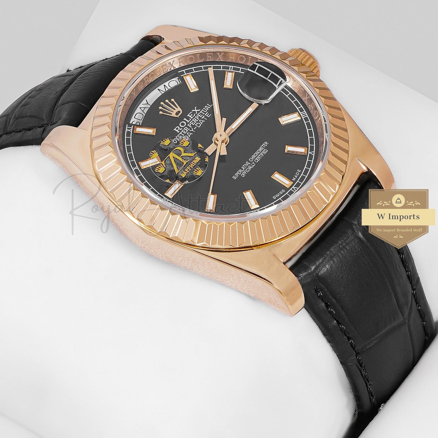 LATEST COLLECTION 36 YELLOW GOLD CASE WITH BLACK DIAL & LEATHER STRAP AUTOMATIC WATCH ZR FACTORY