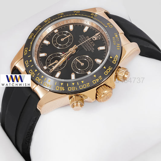 NEW COLLECTION CHRONOGRAPH 40 YELLOW GOLD CASE WITH BLACK DIAL & RUBBER STRAP ZR FACTORY