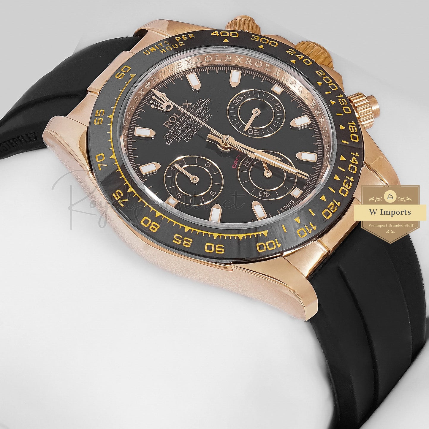 LATEST COLLECTION CHRONOGRAPH 40 YELLOW GOLD CASE WITH BLACK DIAL & RUBBER STRAP ZR FACTORY