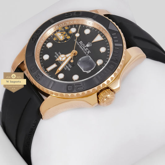 LATEST COLLECTION 42 YELLOW GOLD CASE WITH BLACK DIAL & PVC RUBBER STRAP AUTOMATIC WATCH ZR FACTORY