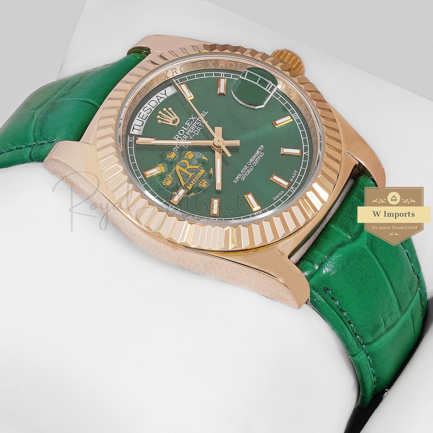 LATEST COLLECTION 36 YELLOW GOLD CASE WITH GREEN DIAL & LEATHER STRAP AUTOMATIC WATCH ZR FACTORY