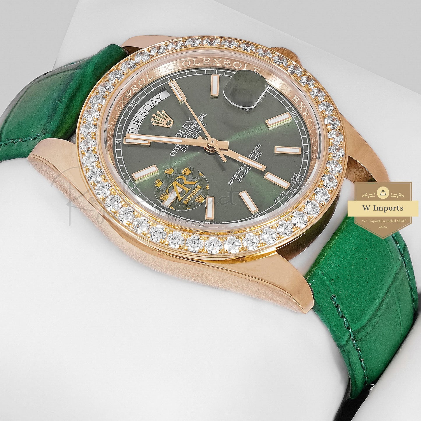 LATEST COLLECTION 40 YELLOW GOLD CASE WITH GREEN DIAL & LEATHER STRAP AUTOMATIC WATCH ZR FACTORY