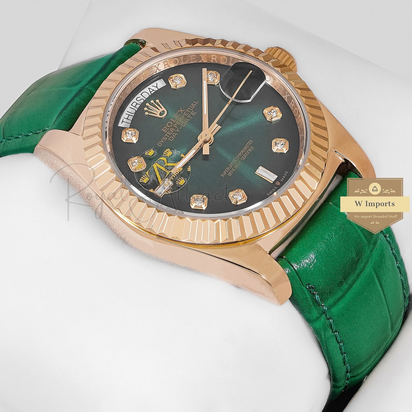 LATEST COLLECTION 36 YELLOW GOLD CASE WITH GREEN DIAL & LEATHER STRAP AUTOMATIC WATCH ZR FACTORY