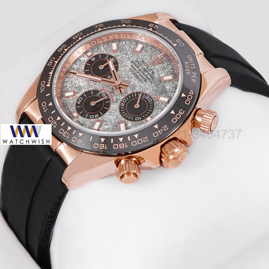 NEW COLLECTION CHRONOGRAPH 40 ROSE GOLD CASE WITH GRAY MARBLE DIAL & BLACK RUBBER STRAP ZR FACTORY