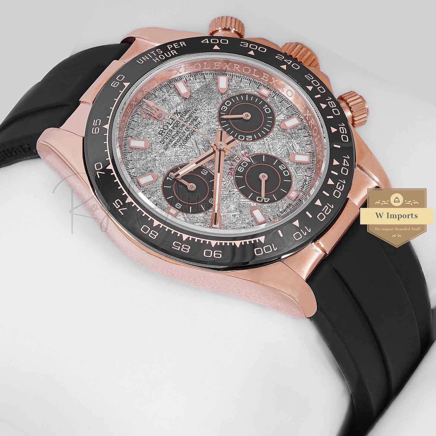 LATEST COLLECTION CHRONOGRAPH 40 ROSE GOLD CASE WITH GRAY MARBLE DIAL & BLACK RUBBER STRAP ZR FACTORY