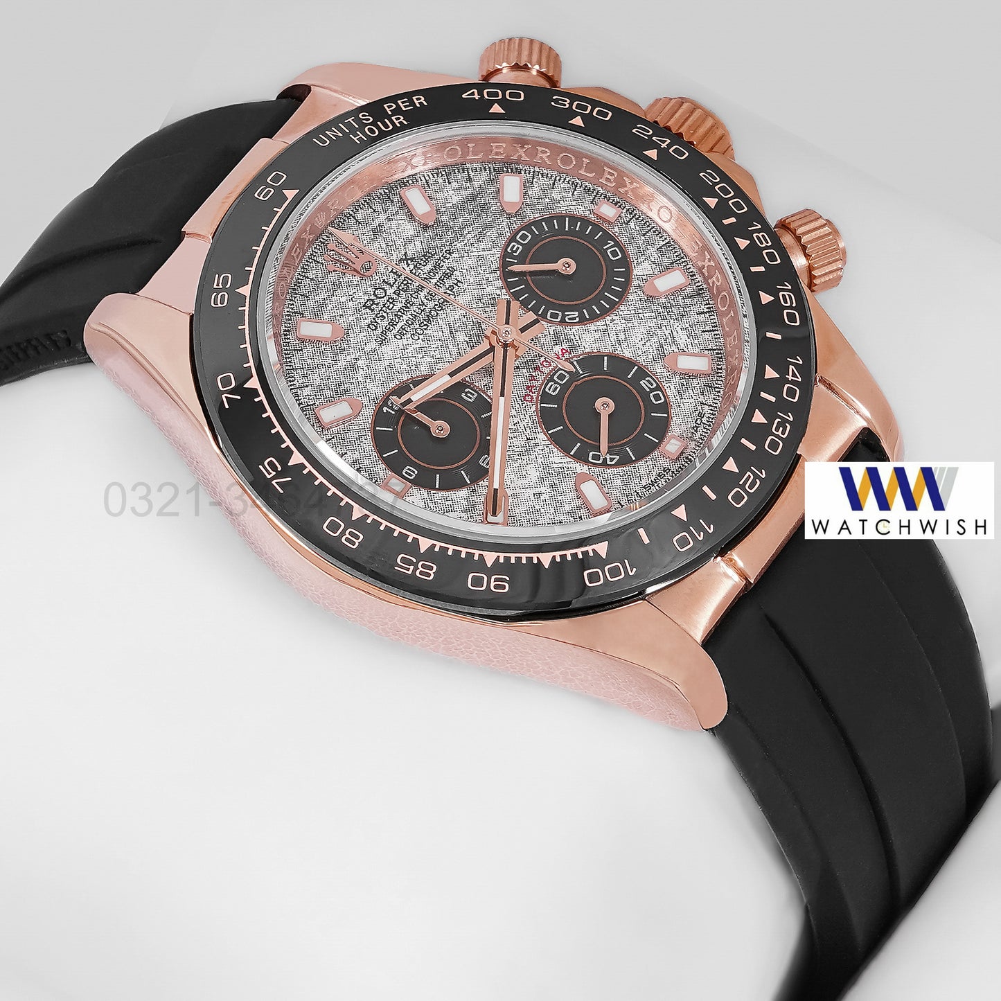 NEW COLLECTION CHRONOGRAPH 40 ROSE GOLD CASE WITH GRAY MARBLE DIAL & BLACK RUBBER STRAP ZR FACTORY