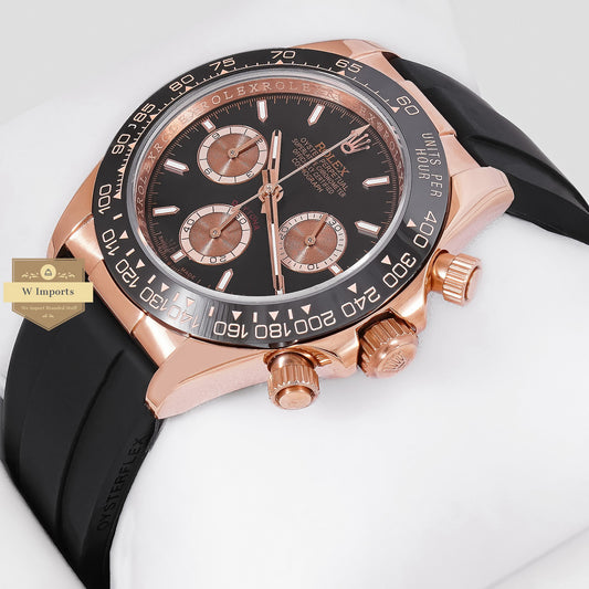 LATEST COLLECTION CHRONOGRAPH 40 ROSE GOLD CASE WITH CERAMIC BEZEL BLACK DIAL RUBBER STRAP ZR FACTORY