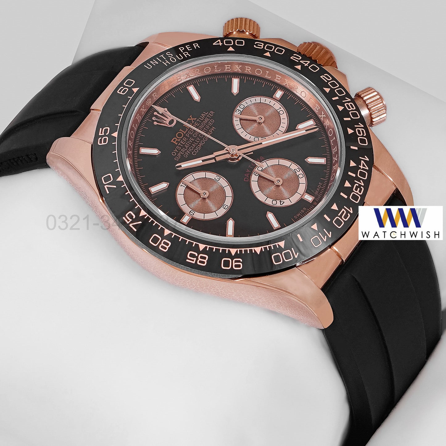 NEW COLLECTION CHRONOGRAPH 40 ROSE GOLD CASE WITH CERAMIC BEZEL BLACK DIAL RUBBER STRAP ZR FACTORY