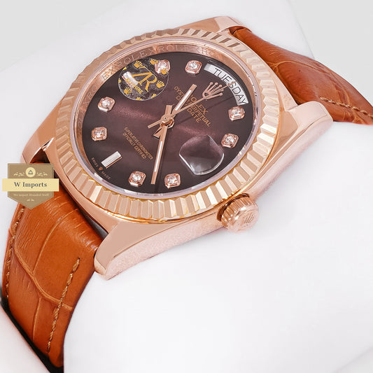 Latest Collection 36 Rose Gold Case With Chocolate Brown Dial & Leather Strap Automatic Watch Zr Factory