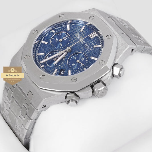 Latest Collection Chronograph Silver With Blue Texture Dial Chain Watch