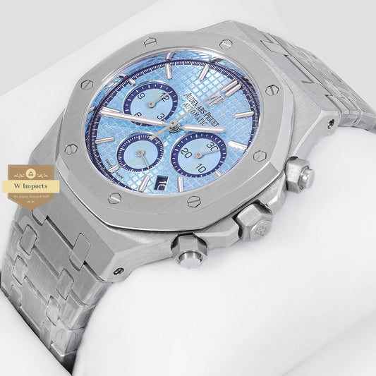 Latest Collection Chronograph Silver With Light Blue Dial Chain Watch