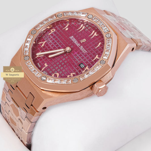 Latest Collection Rose Gold With Purple Dial & Stone Bezel