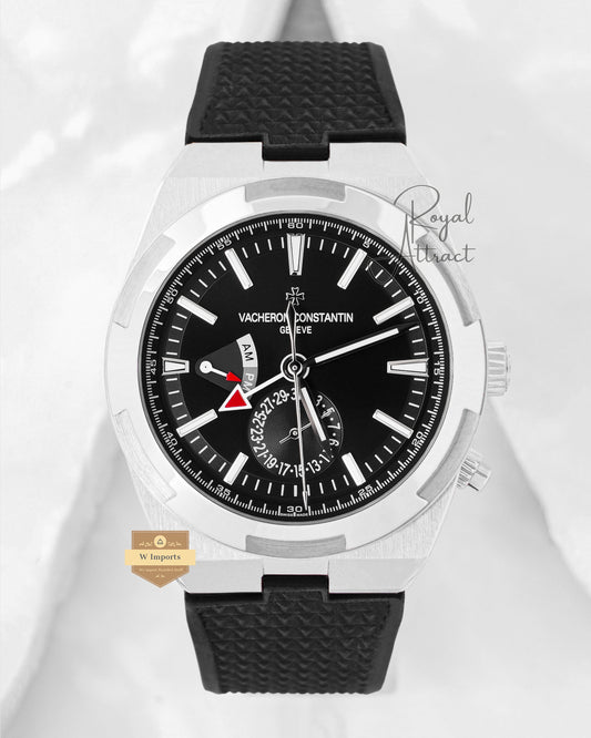 Latest Collection Dual Time Silver Case With Black Dial And Pvc Strap