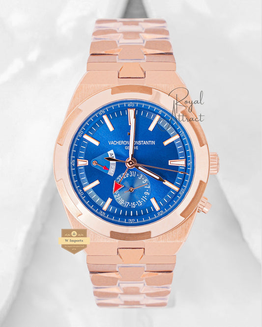 Latest Collection Dual Time Rose Gold With Blue Dial Chain Watch