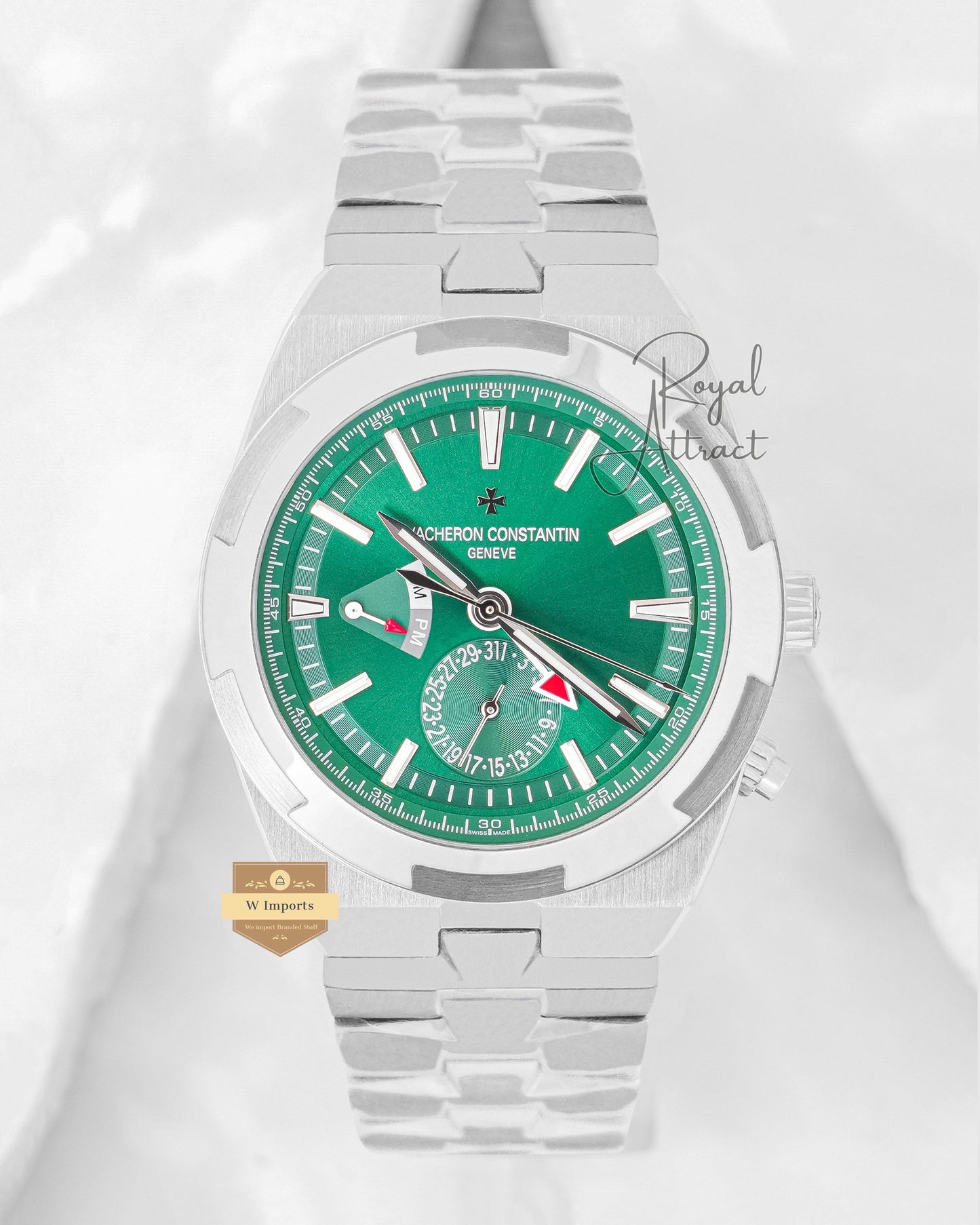 Latest Collection Dual Time Silver With Green Dial Chain Watch