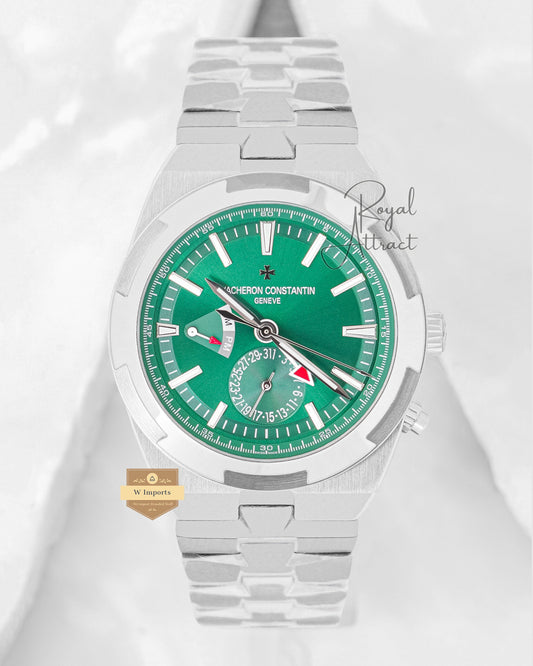 Latest Collection Dual Time Silver With Green Dial Chain Watch