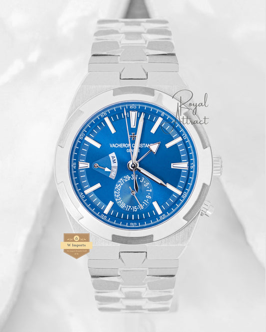 Latest Collection Dual Time Silver With Blue Dial Chain Watch