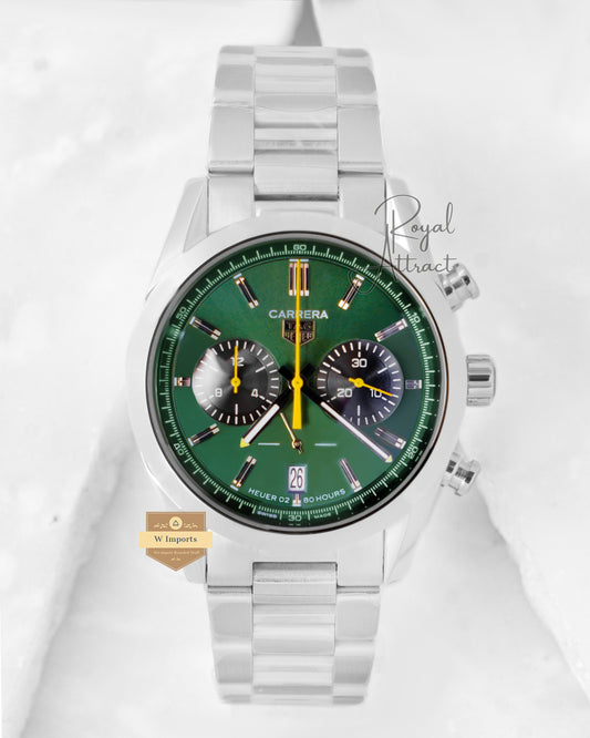 Latest Collection Chronograph Silver With Green Dial Chain Watch