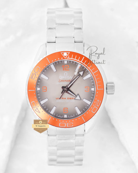 Latest Collection Silver With Gray Dial & Orange Bezel Automatic Watch
