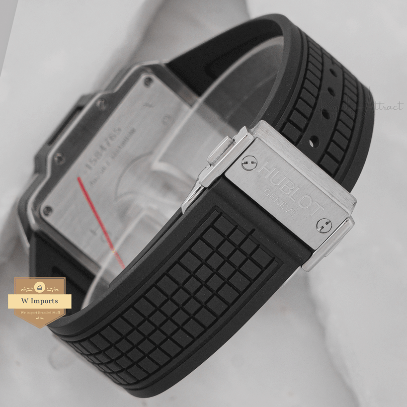 LATEST COLLECTION CHRONOGRAPH SQUARE SILVER CASE WITH GREY SKELETON DIAL & BLACK PVC STRAP