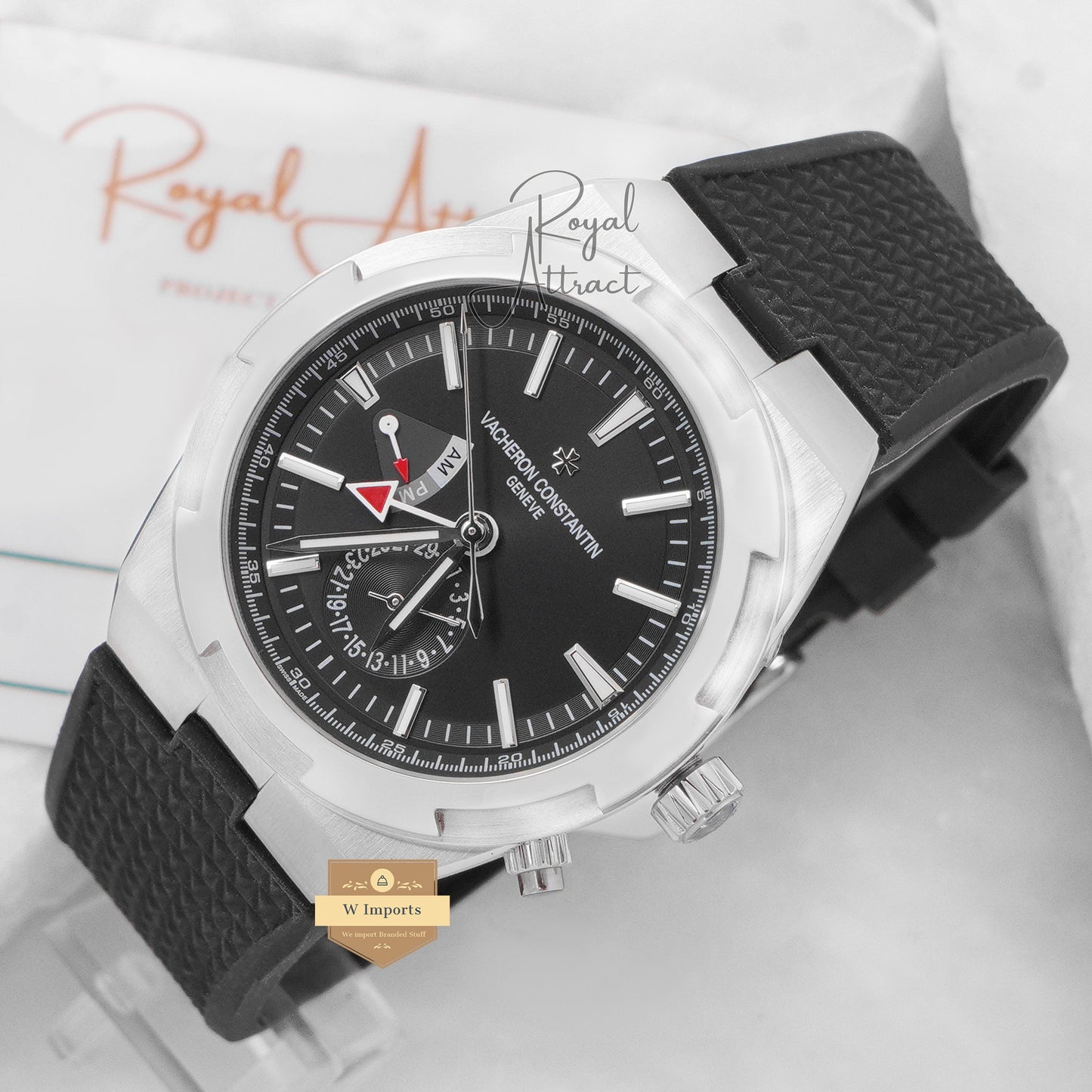 Latest Collection Dual Time Silver Case With Black Dial And Pvc Strap