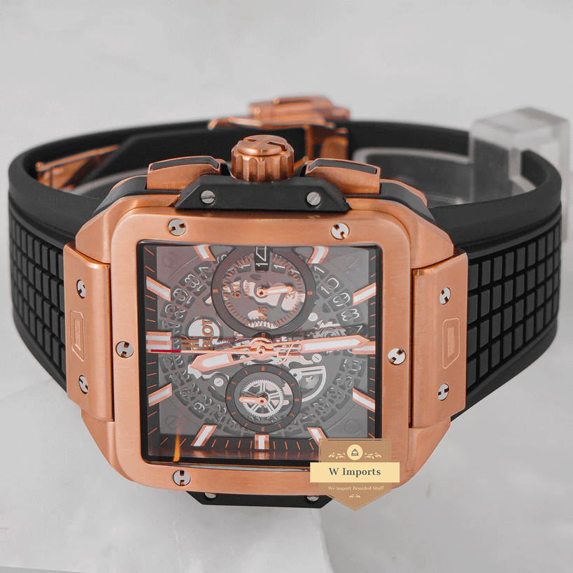 LATEST COLLECTION CHRONOGRAPH ROSE GOLD CASE WITH BLACK DIAL AND PVC STRAP