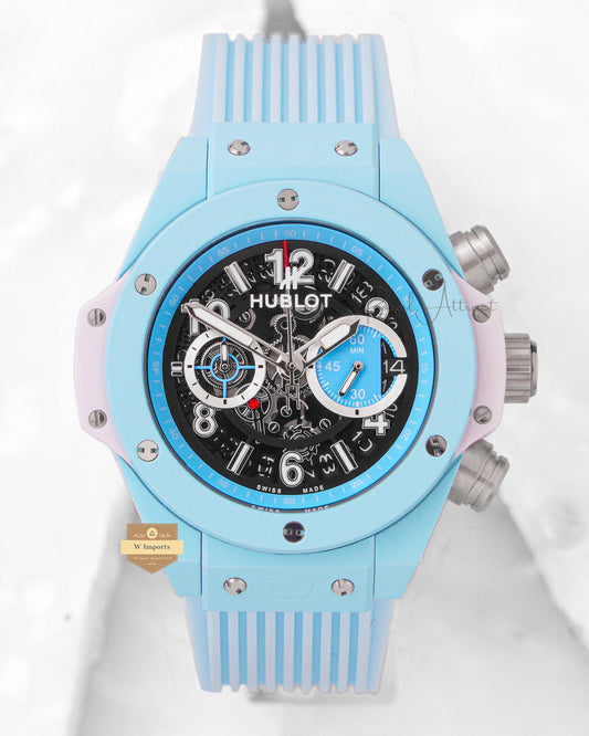 Latest Collection Chronograph Tiffany Blue Case With Black Dial Pvc Strap