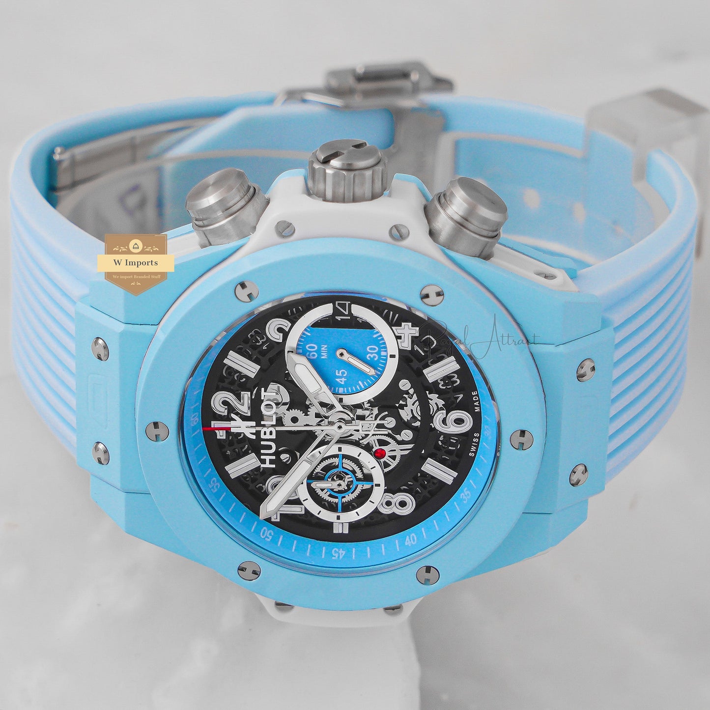 Latest Collection Chronograph Tiffany Blue Case With Black Dial Pvc Strap