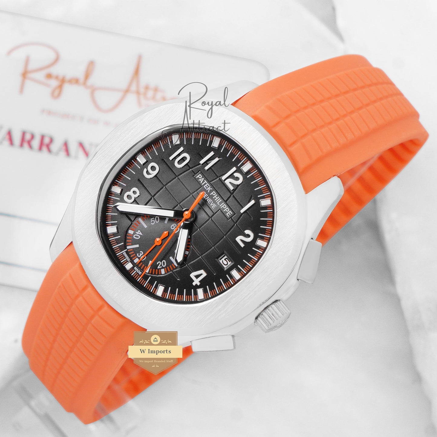 Latest Collection Down Second Silver Case With Gray Dial & Orange Rubber Strap