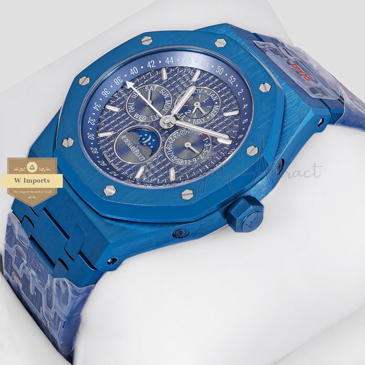 Latest Collection Perpetual Calendar Blue Stainless Steel With Dial Chain Watch