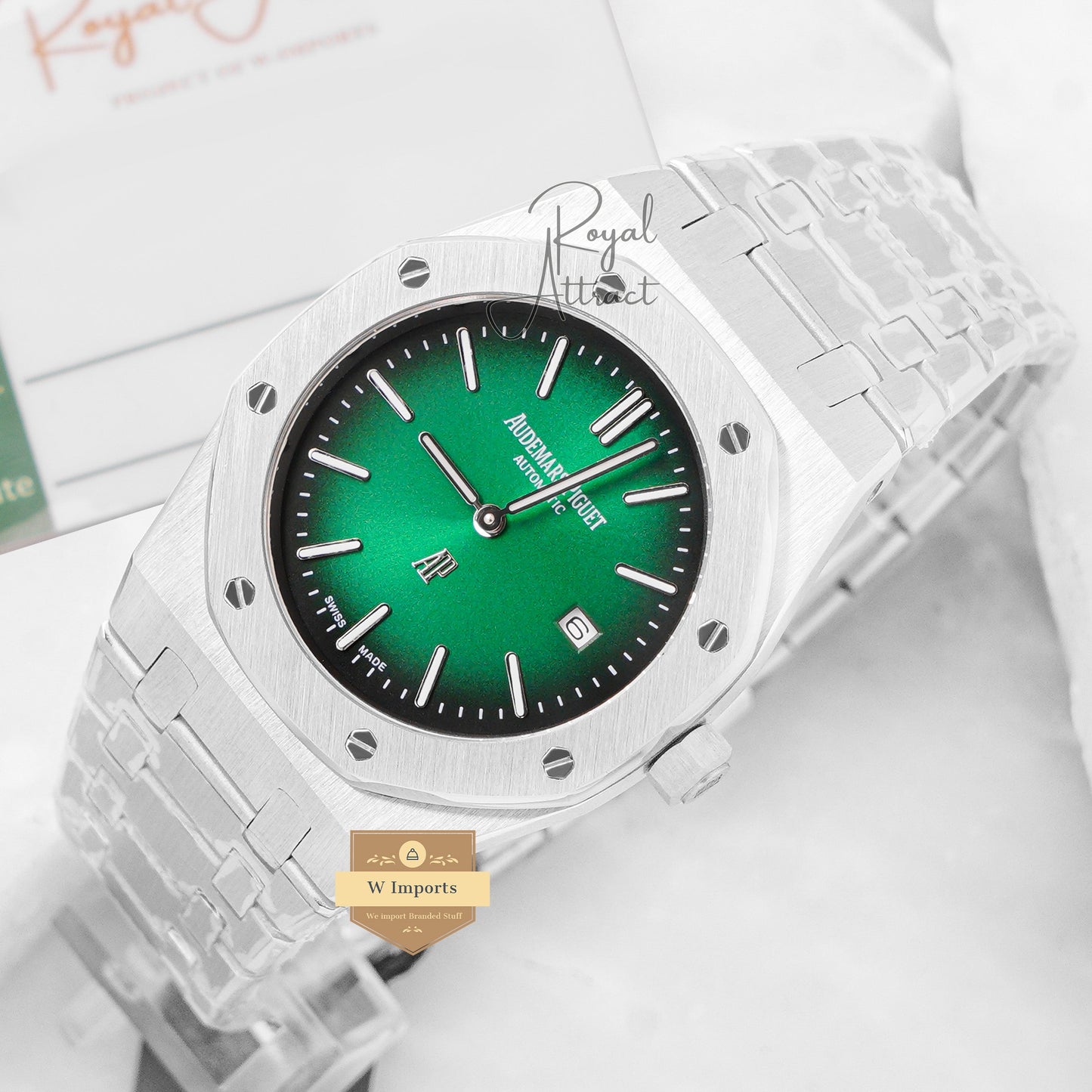 Latest Collection Premium Silver With Smoky Green Dial Chain Slim Watch