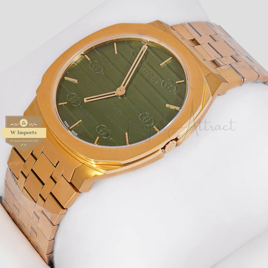 Latest Collection Yellow Gold With Green Dial Chain Watch