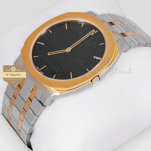 Latest Collection Two Tone Yellow Gold With Black Dial Chain Watch