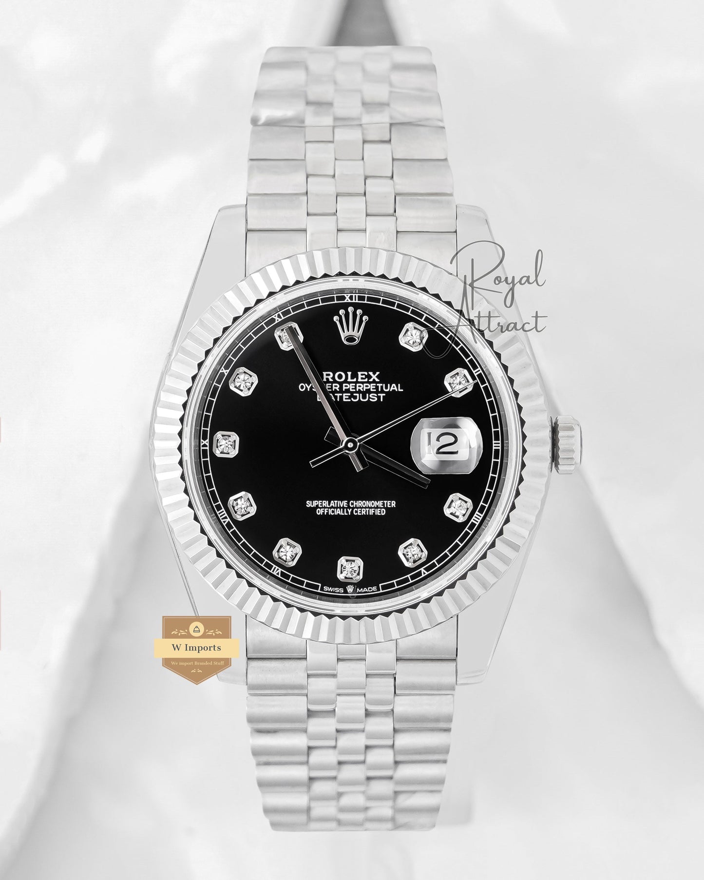 Latest Collection 41 Silver With Black Dial Stone Index Automatic Watch Bp Made