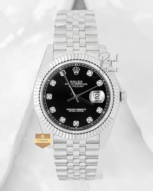 Latest Collection 41 Silver With Black Dial Stone Index Automatic Watch Bp Made
